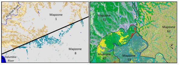 Two maps showing seam lines